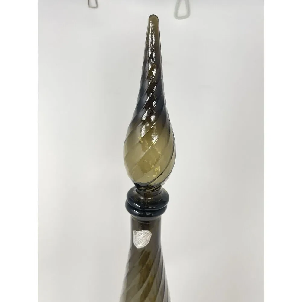 Vintage Guildcraft Empoli Smoke Gray Glass Genie Bottle Decanter 21” W/ Stopper